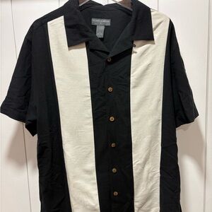 SaddleBred Shirt Mens Medium Black & White 100% Silk Short Sleeve Button Up